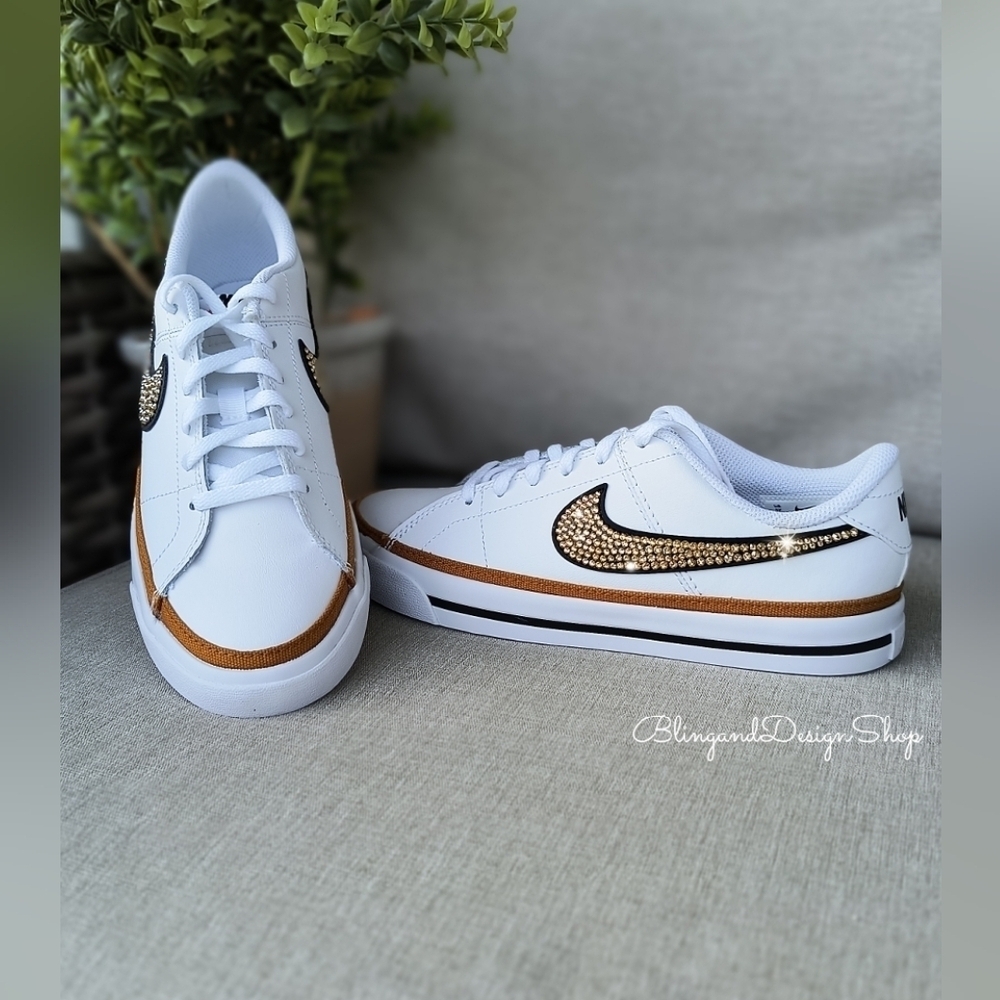 Women's Bling Nike Court Legacy White Sneakers made with Crystals Custom - Picture 2 of 10